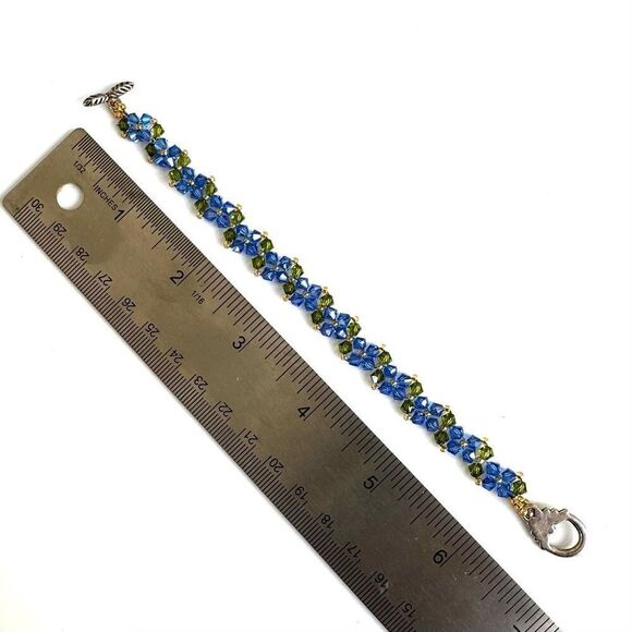 Blue and green crystal Swarovski floral bracelet - Picture 4 of 4